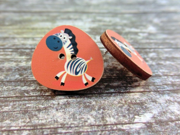 Zebra Holz Knopf Ohrstecker Zoo Tier animal